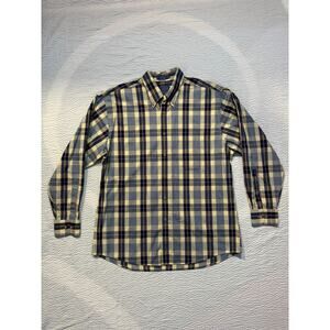 Vintage Pendleton Plaid Button Down Shirt Men's Large Yellow Blue Long Sleeve